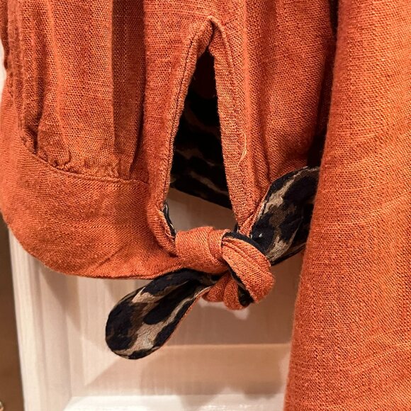 John Mark Orange Tunic Top Blouse Long Sleeves w/ Tie Wrists Buttons Women's XL - Picture 10 of 12